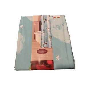 St. Nicholas Square Shower Curtain Winter Scenic Blue Holiday Red Truck NWT